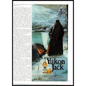 1978 Yukon Jack Canadian Whiskey Vintage Print Ad Painting Drawing Winter Art